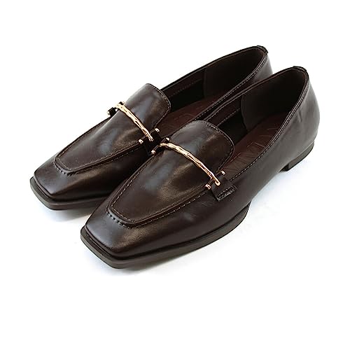 [Vivian] ローファー レディース フラットシューズ スクエアトゥ ビットローファー V2063AL ダークブラウン S(22.0-22.5cm)